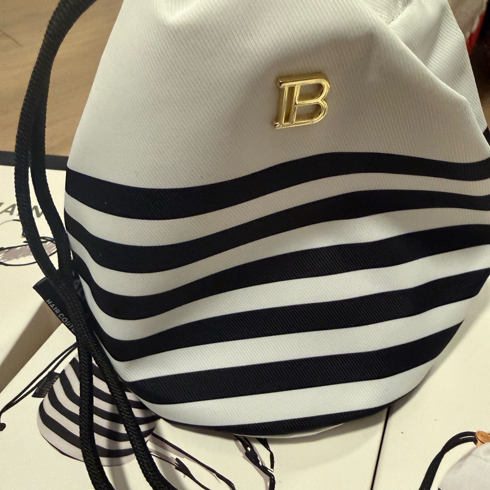 Balmain Black and White Striped Limited Edition Women's Makeup Bag